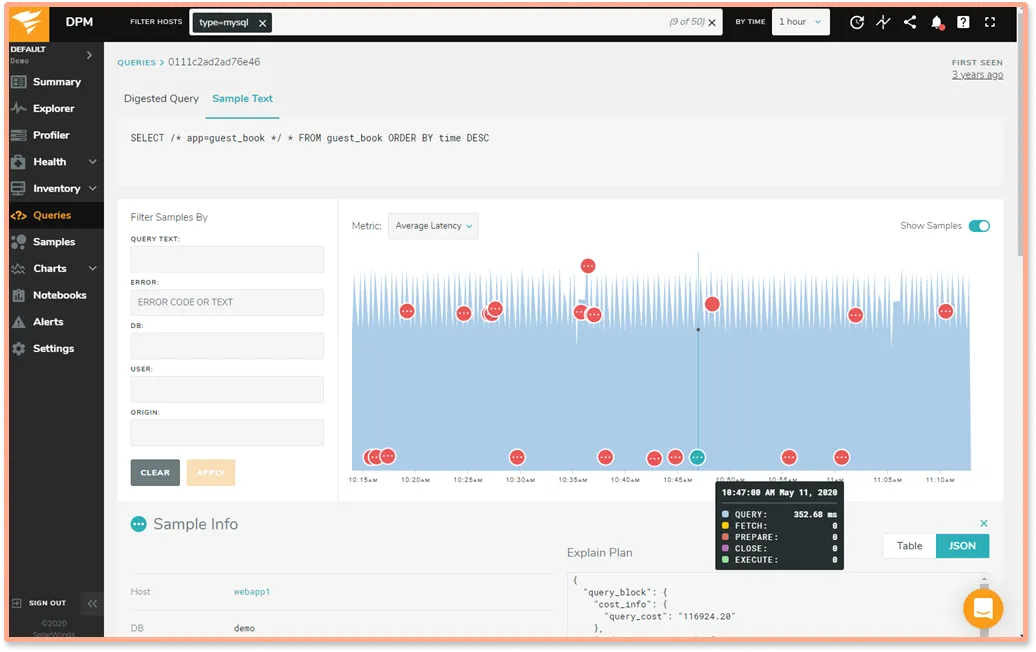 Solarwinds provides DPM to monitor MySQL database performance